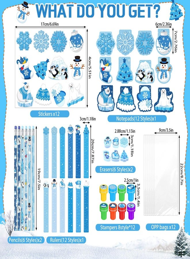 Faccito 84 Pcs Winter Party Favors Snowflake Party Supplies Winter Wonderland Stationery Set Notebook Sticker Stamper Eraser Ruler Pencil for Christmas Baby Shower Birthday Gift Prize - Image 2